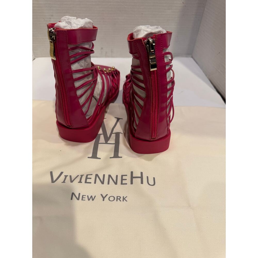 Vivienne Hu New York women's Leather gladiator Studded Cage Sandals 8M fuchsia - Picture 5 of 5